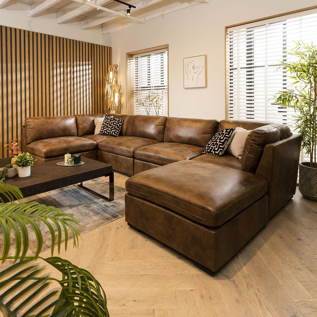 Mikey 6 Seater U-Shape Sofa Brown 380x190cm 6R