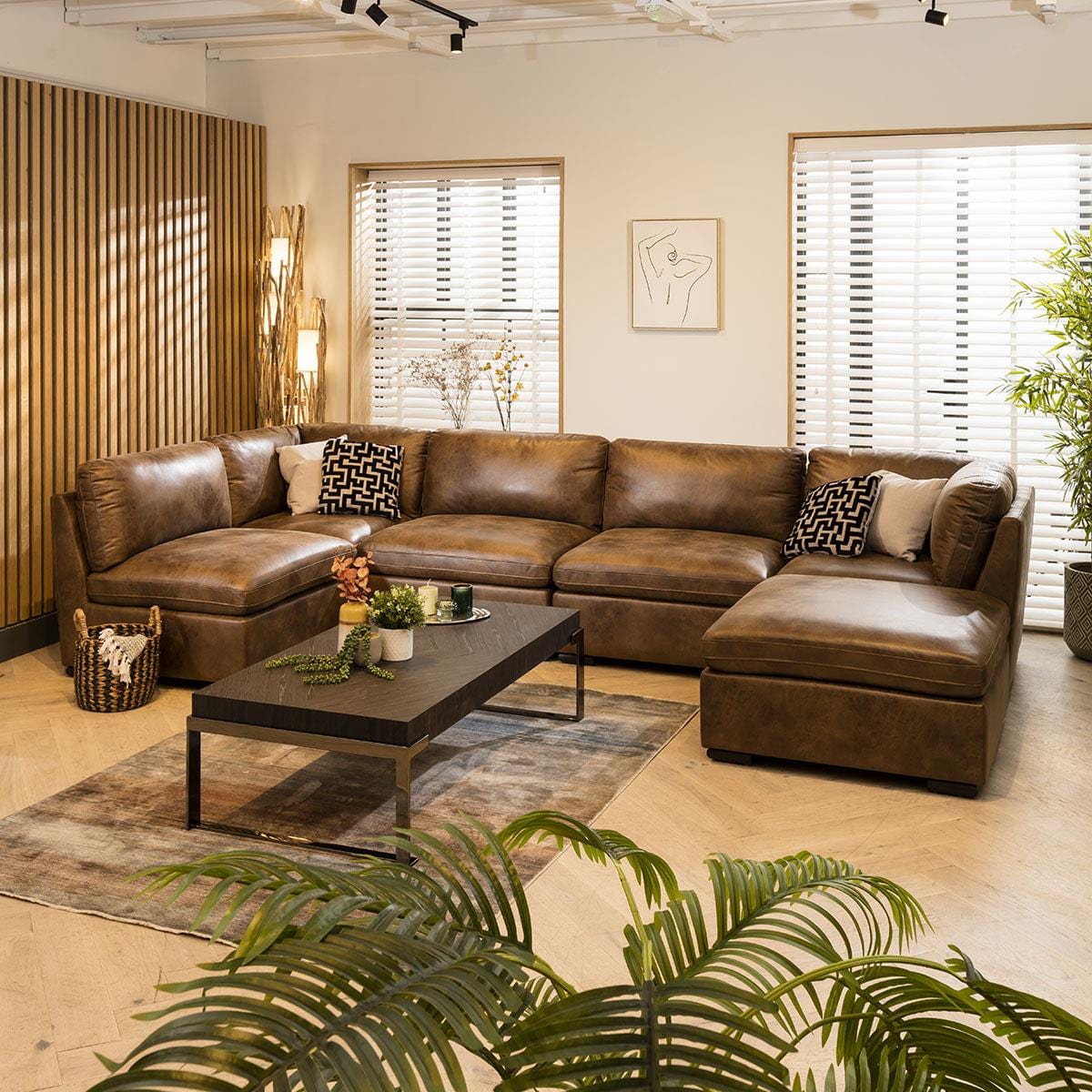 Mikey 6 Seater U-Shape Sofa Brown 380x190cm 6R