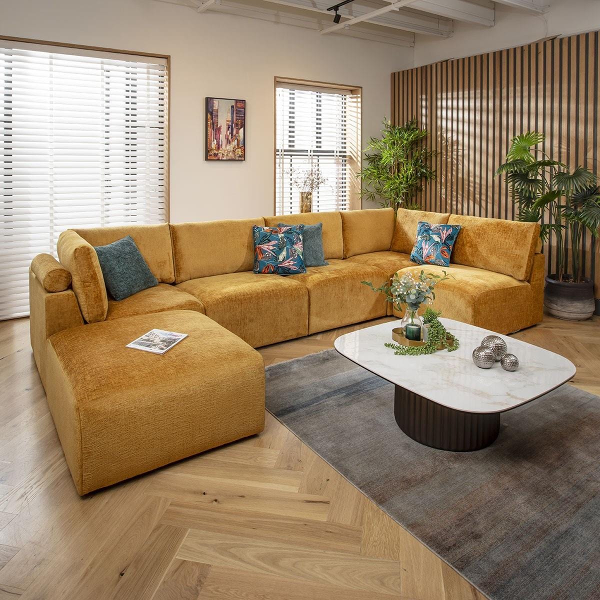 Martha 6 Seater U-Shape Sofa Mustard Chenille 348x176cm 6R