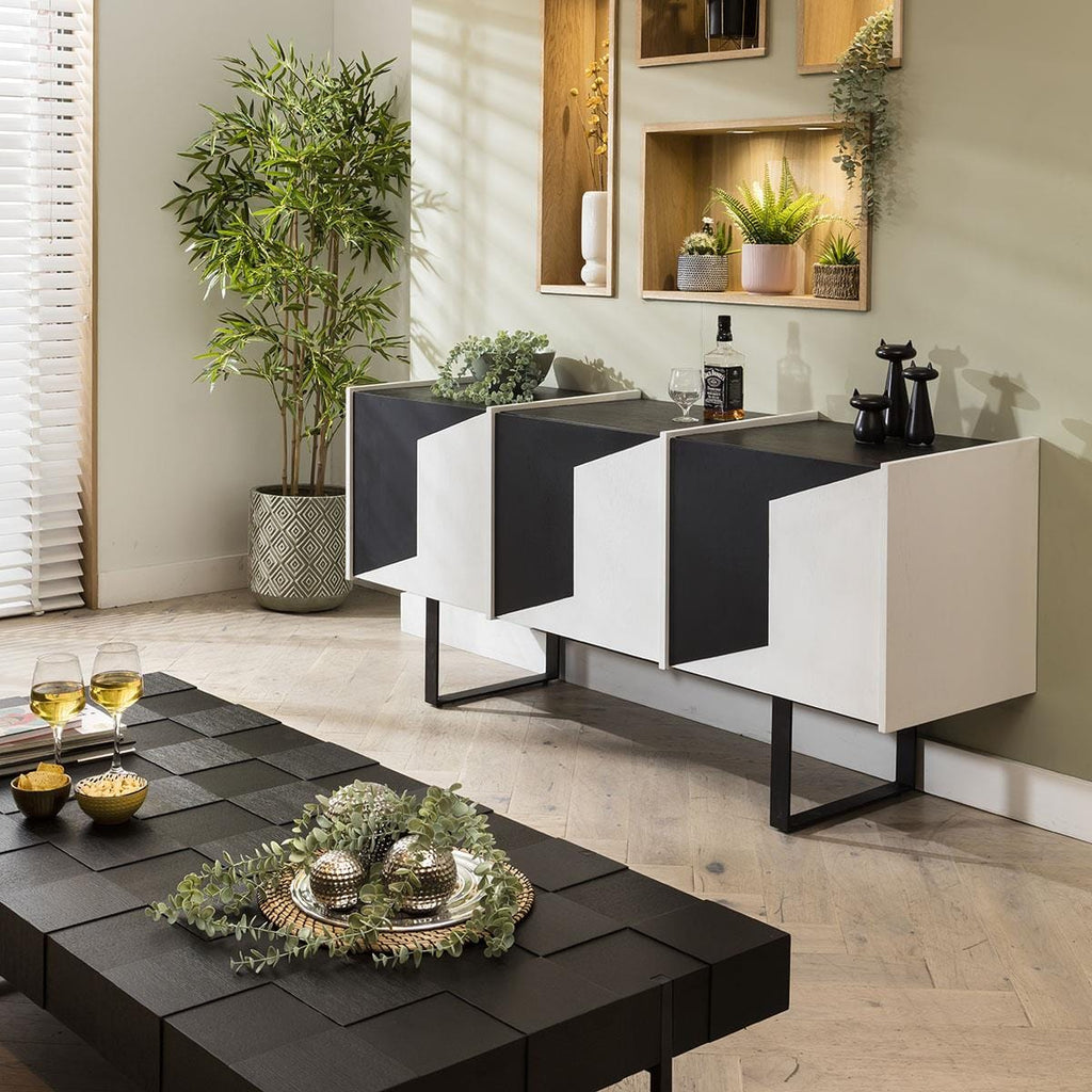 Bellotti 3 Door Cabinet Sideboard Black & White 180cm