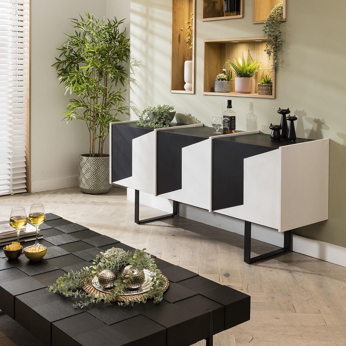 Bellotti 3 Door Cabinet Sideboard Black & White 180cm