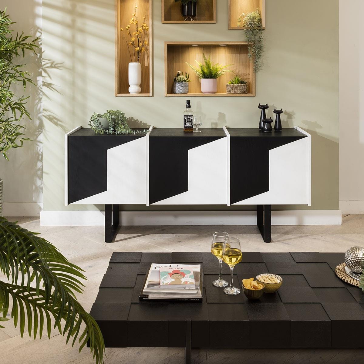 Bellotti 3 Door Cabinet Sideboard Black & White 180cm