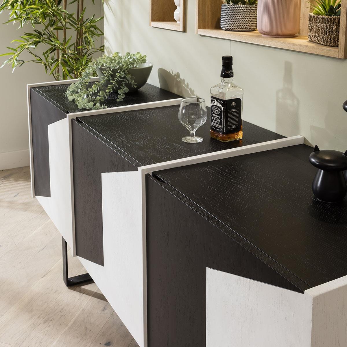 Bellotti 3 Door Cabinet Sideboard Black & White 180cm