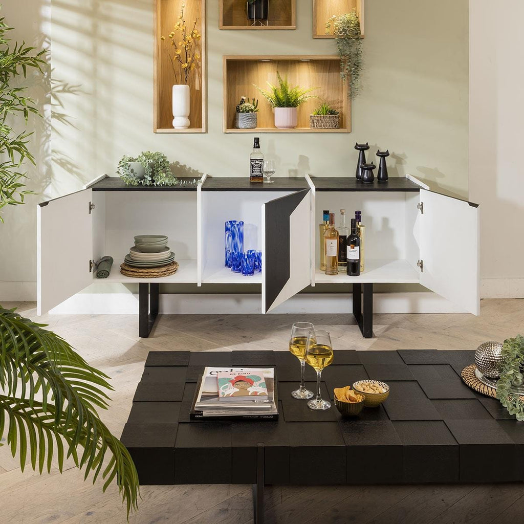 Bellotti 3 Door Cabinet Sideboard Black & White 180cm