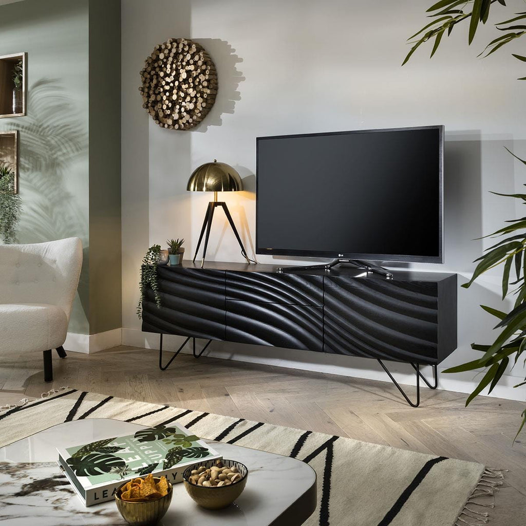 Unique Black Sideboard Nordic-Inspired Modern Cabinet - 180cm Ash Wood