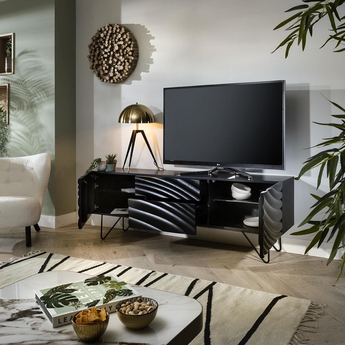 Unique Black Sideboard Nordic-Inspired Modern Cabinet - 180cm Ash Wood