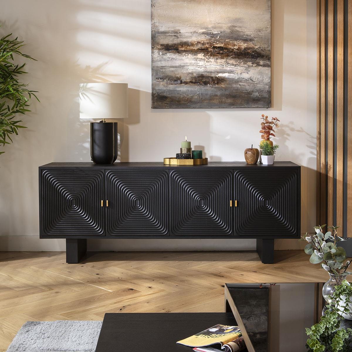 Octave 4 Door Sideboard Buffet Black 180cm