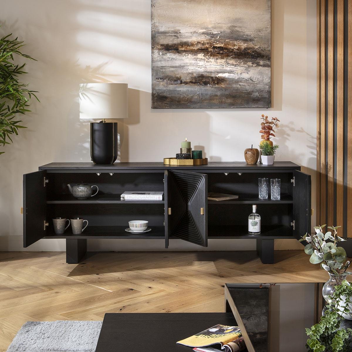 Octave 4 Door Sideboard Buffet Black 180cm