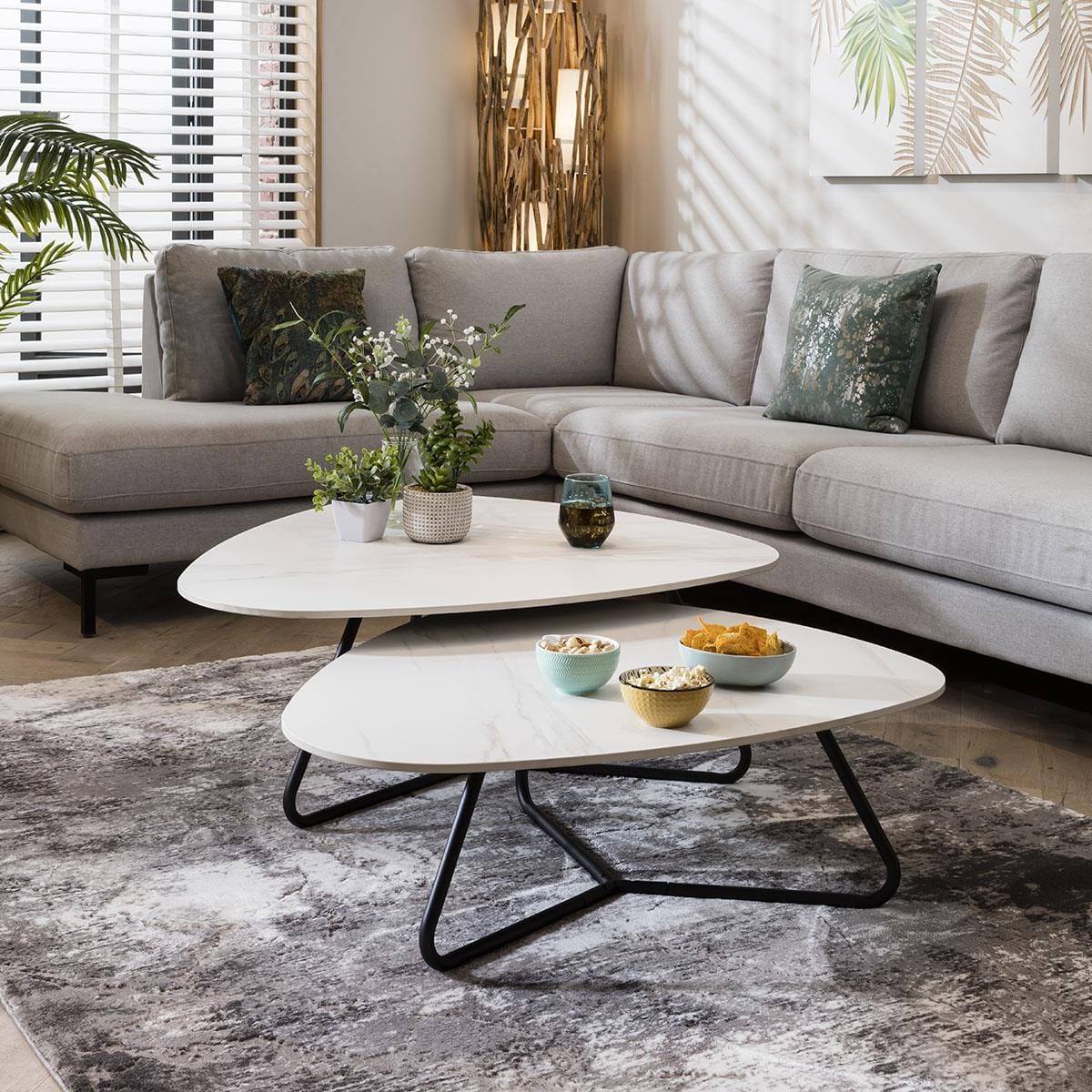 Lena Oblong Coffee Table Nest White