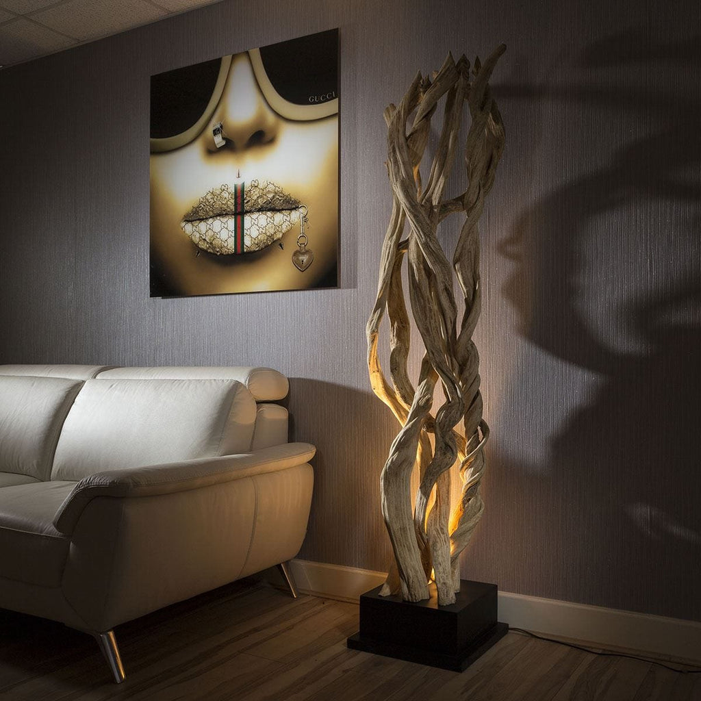Unique Modern Designer driftwood halogen Floor Lamp/Light Black Base