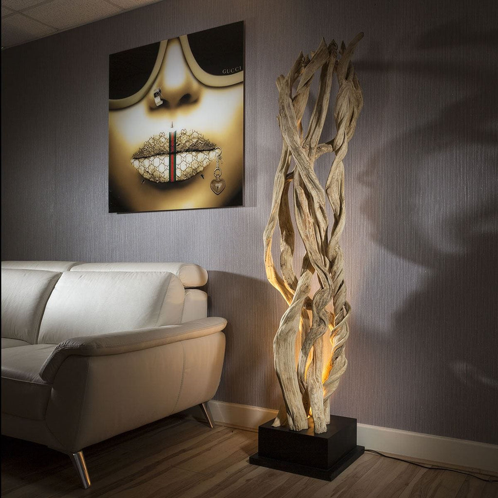 Unique Modern Designer driftwood halogen Floor Lamp/Light Black Base