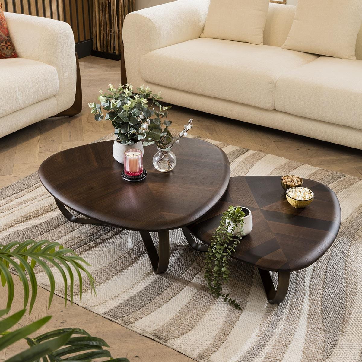Rodez Nested Coffee Tables Set Brown Oak