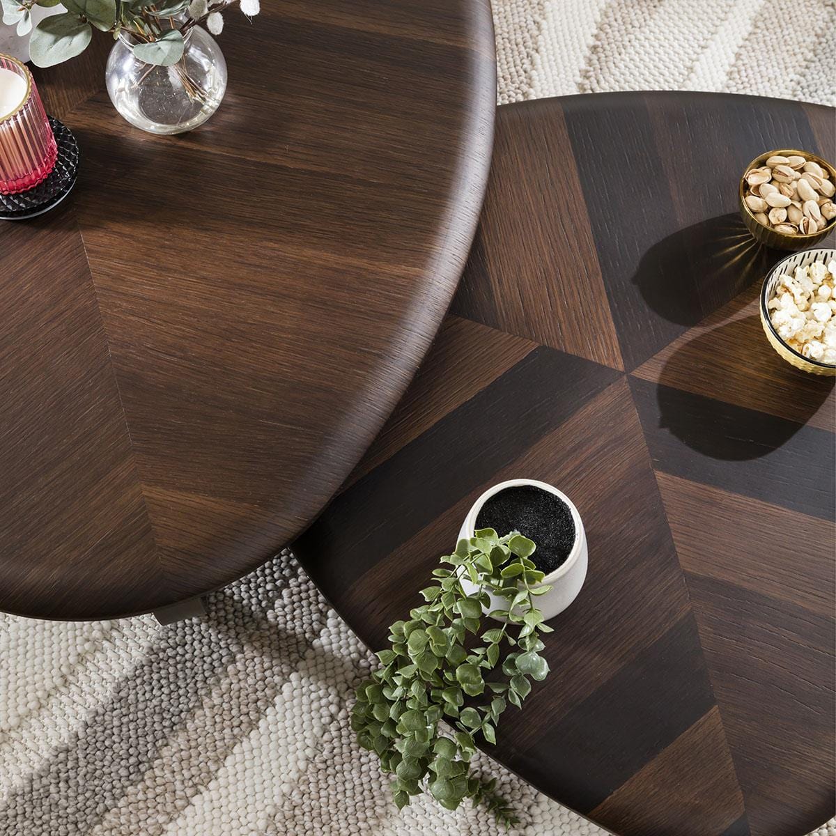 Rodez Nested Coffee Tables Set Brown Oak