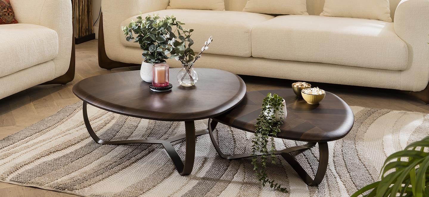 Rodez Nested Coffee Tables Set Brown Oak