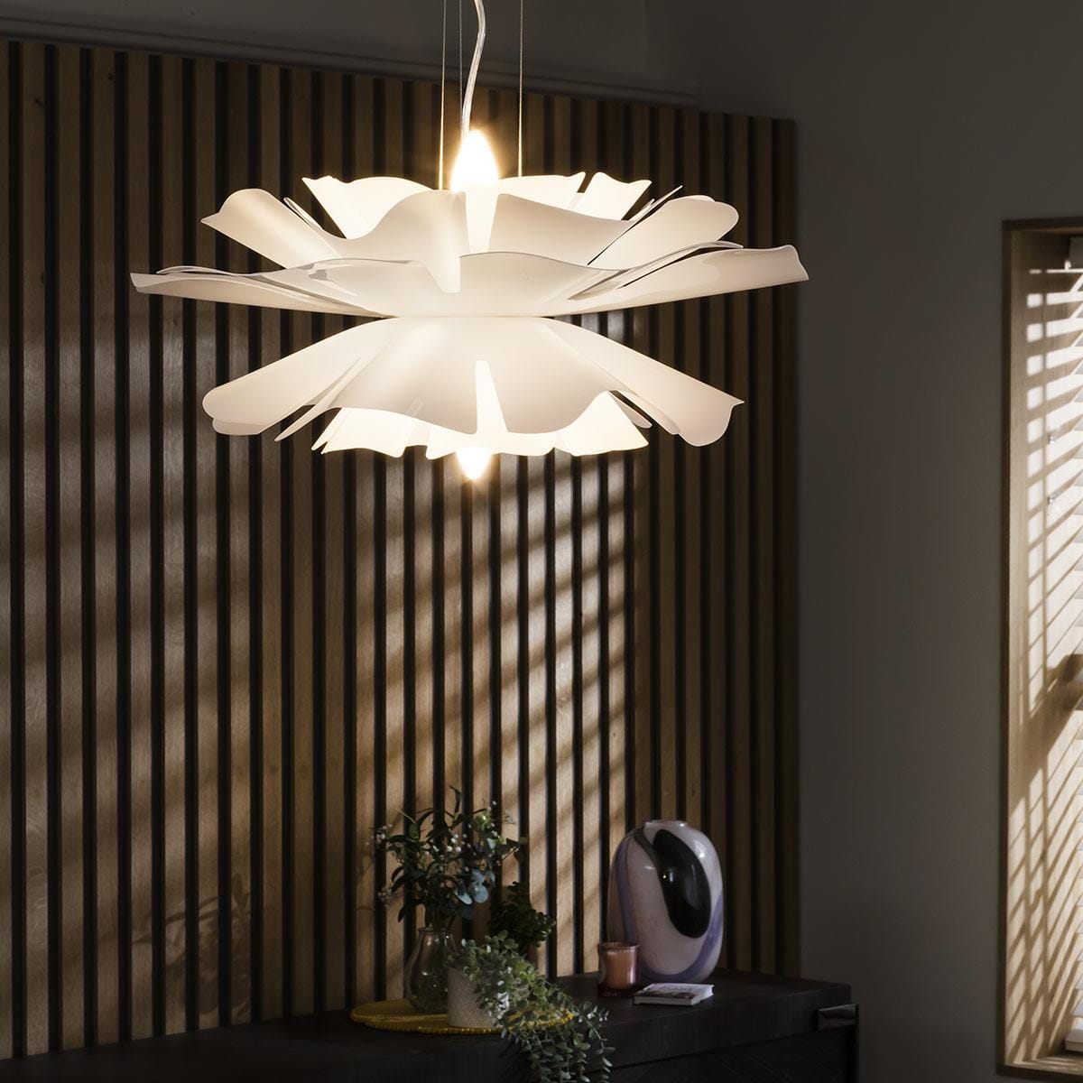 Unique Pendant Ceiling Light White Modern Lotus Flower Plastic 50cm