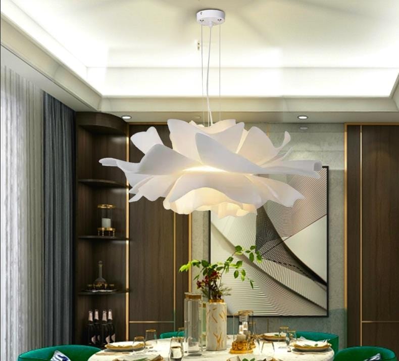 Unique Pendant Ceiling Light White Modern Lotus Flower Plastic 70cm