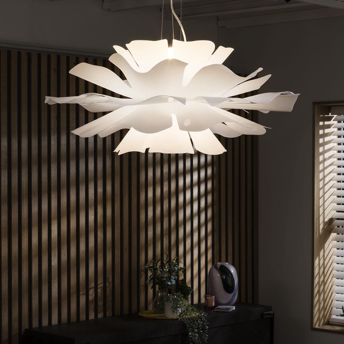 Unique Pendant Ceiling Light White Modern Lotus Flower Plastic 70cm