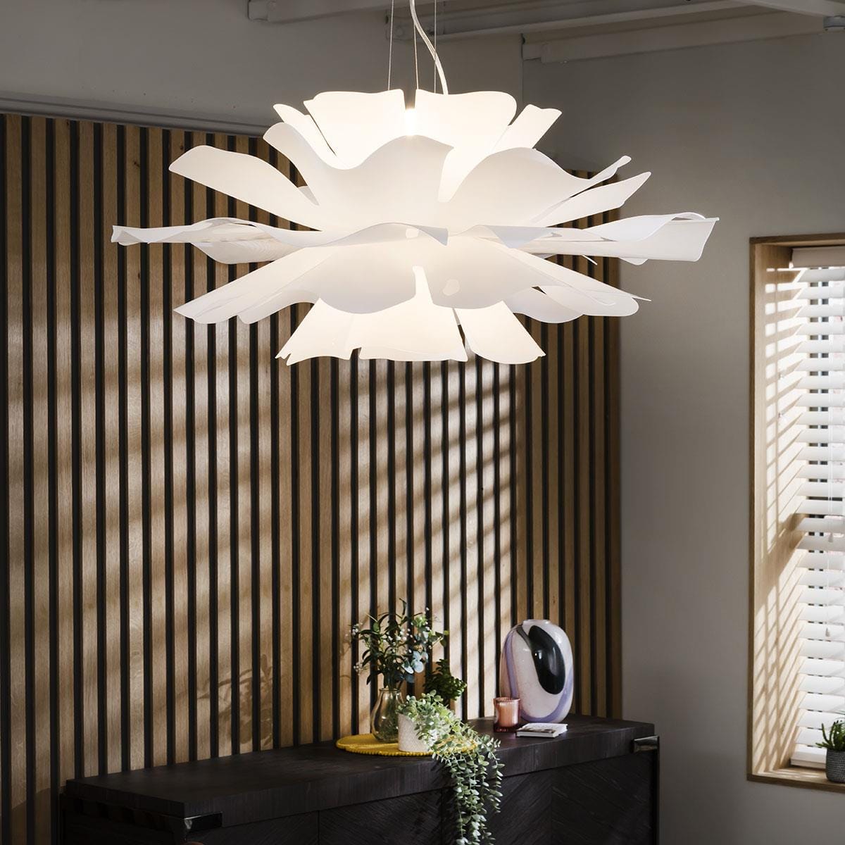 Unique Pendant Ceiling Light White Modern Lotus Flower Plastic 70cm