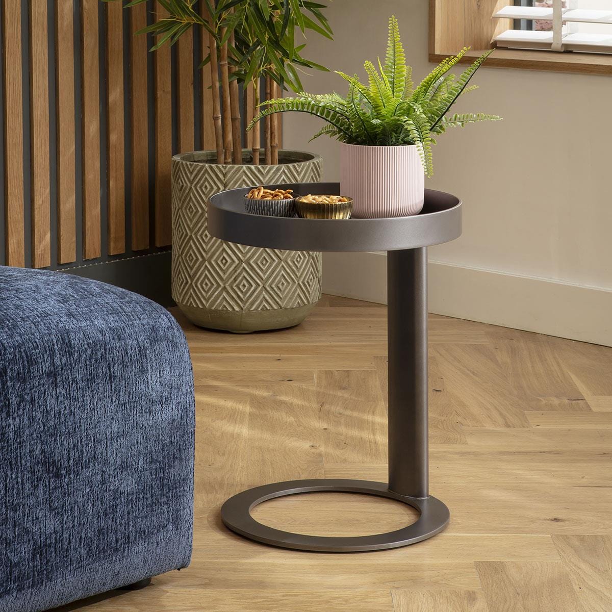Forge Round Metal Side Table Grey 40cm