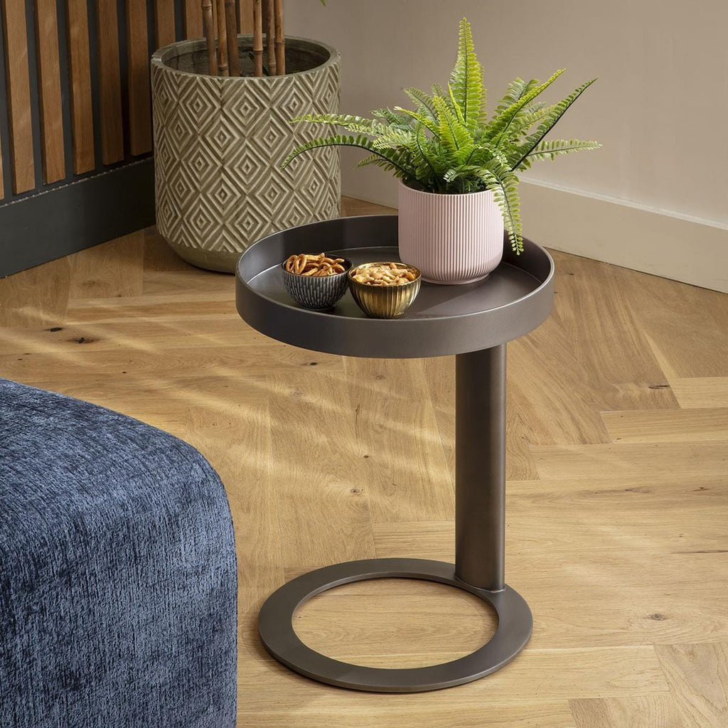 Forge Round Metal Side Table Grey 40cm