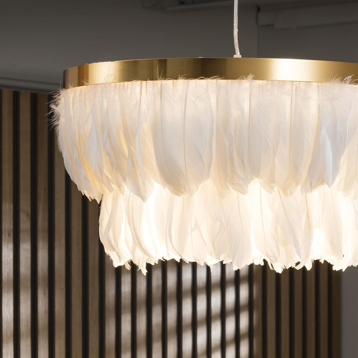 White Feather Chandelier Ceiling Light Pendant Fitting - Modern Ring Shade 50cm