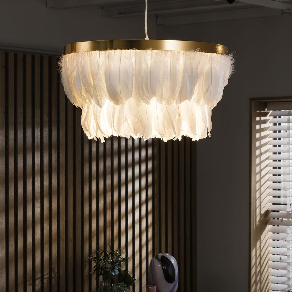 White Feather Chandelier Ceiling Light Pendant Fitting - Modern Ring Shade 50cm