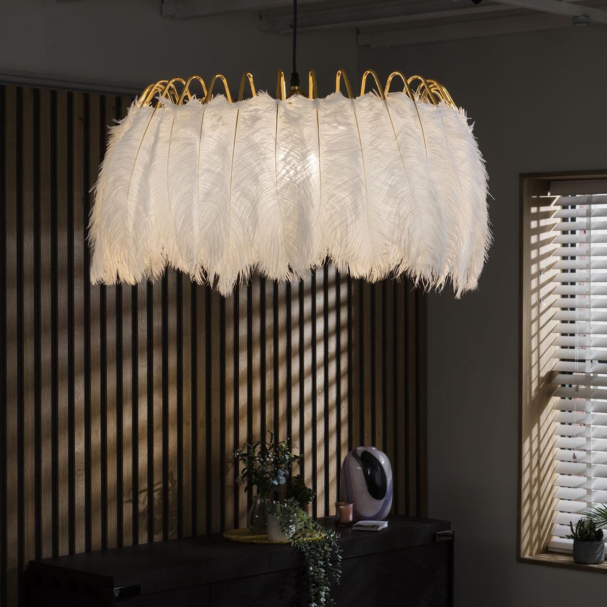 White Feather Chandelier Ceiling Light Pendant Fitting - Modern Ring Shade 60cm