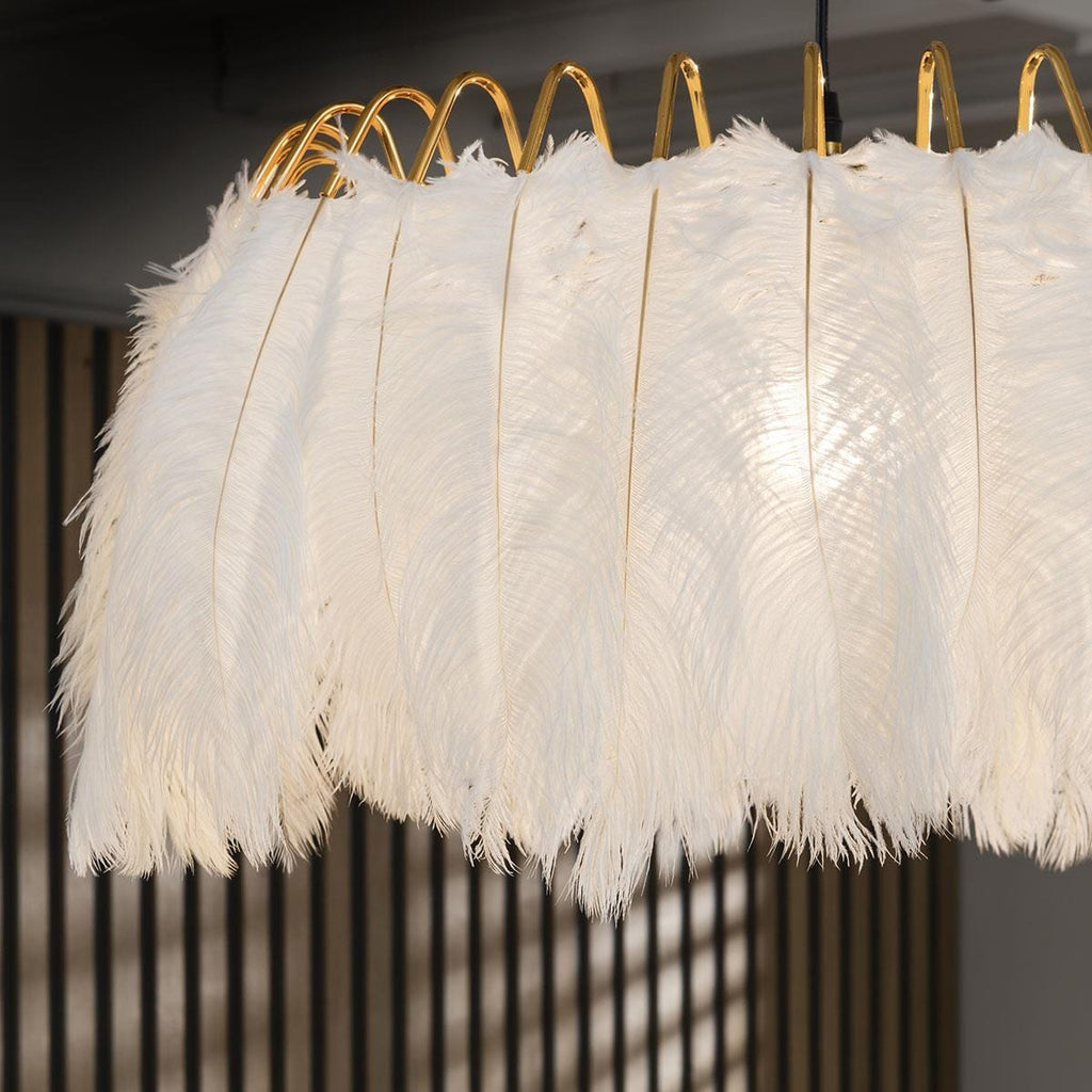 White Feather Chandelier Ceiling Light Pendant Fitting - Modern Ring Shade 60cm