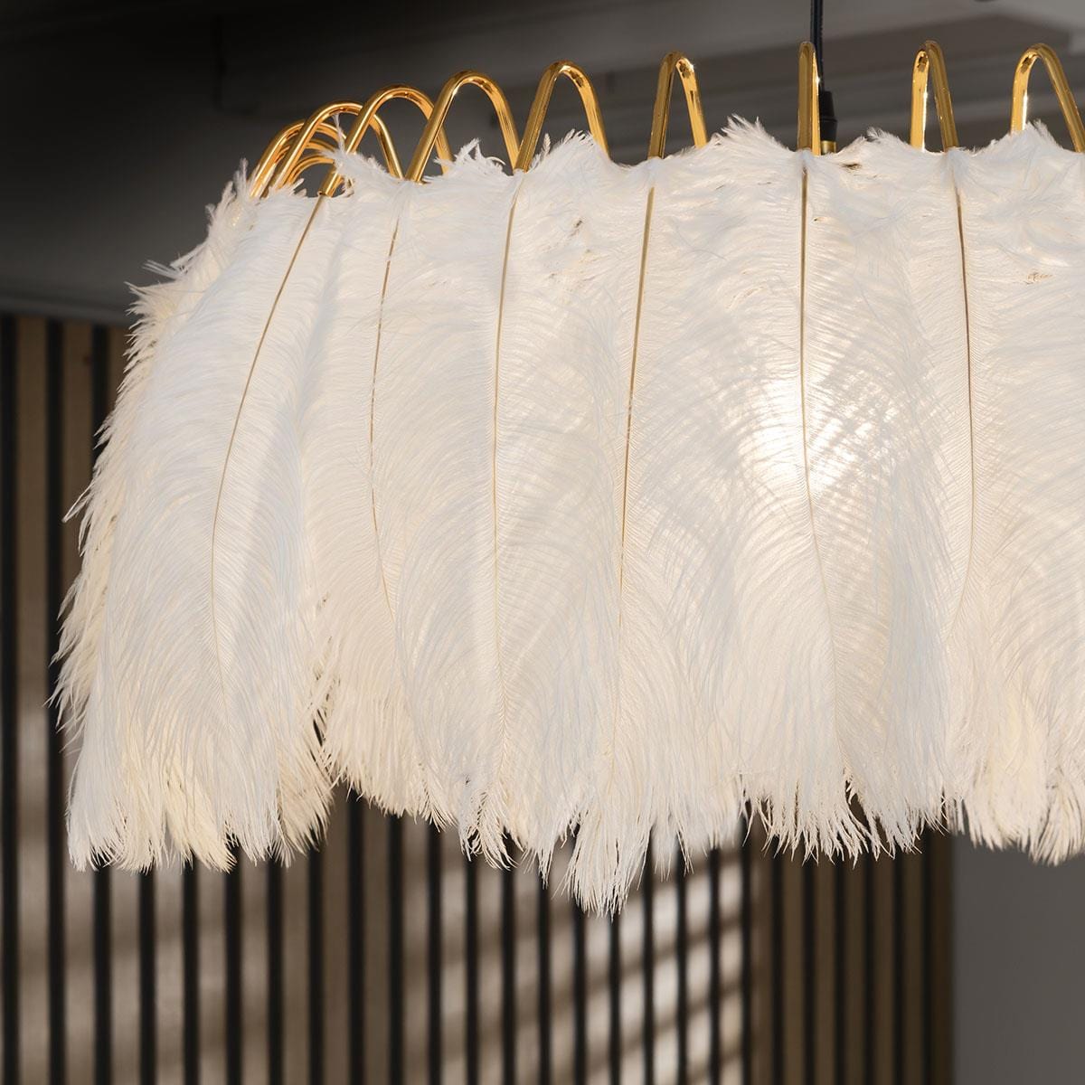 White Feather Chandelier Ceiling Light Pendant Fitting - Modern Ring Shade 60cm