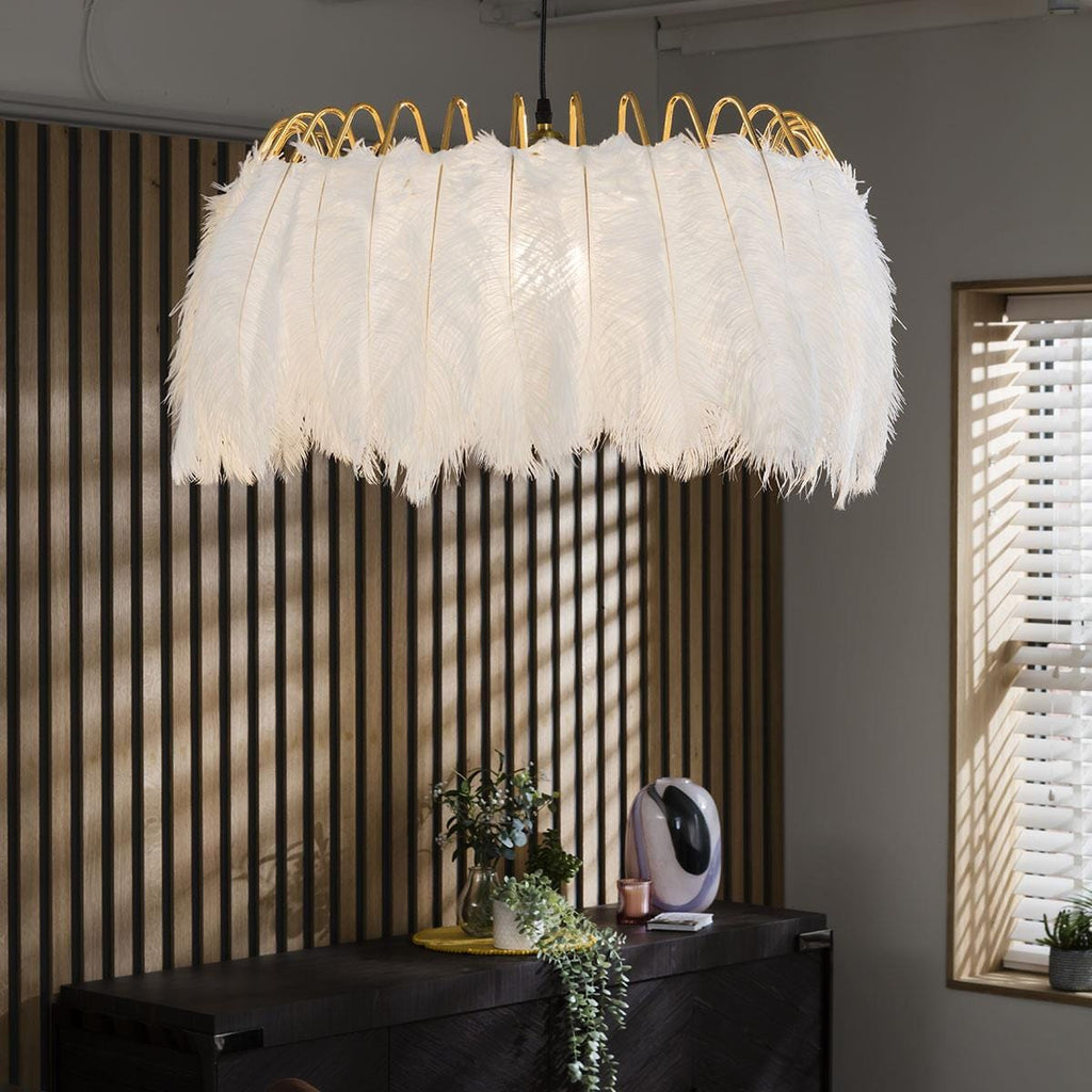 White Feather Chandelier Ceiling Light Pendant Fitting - Modern Ring Shade 60cm