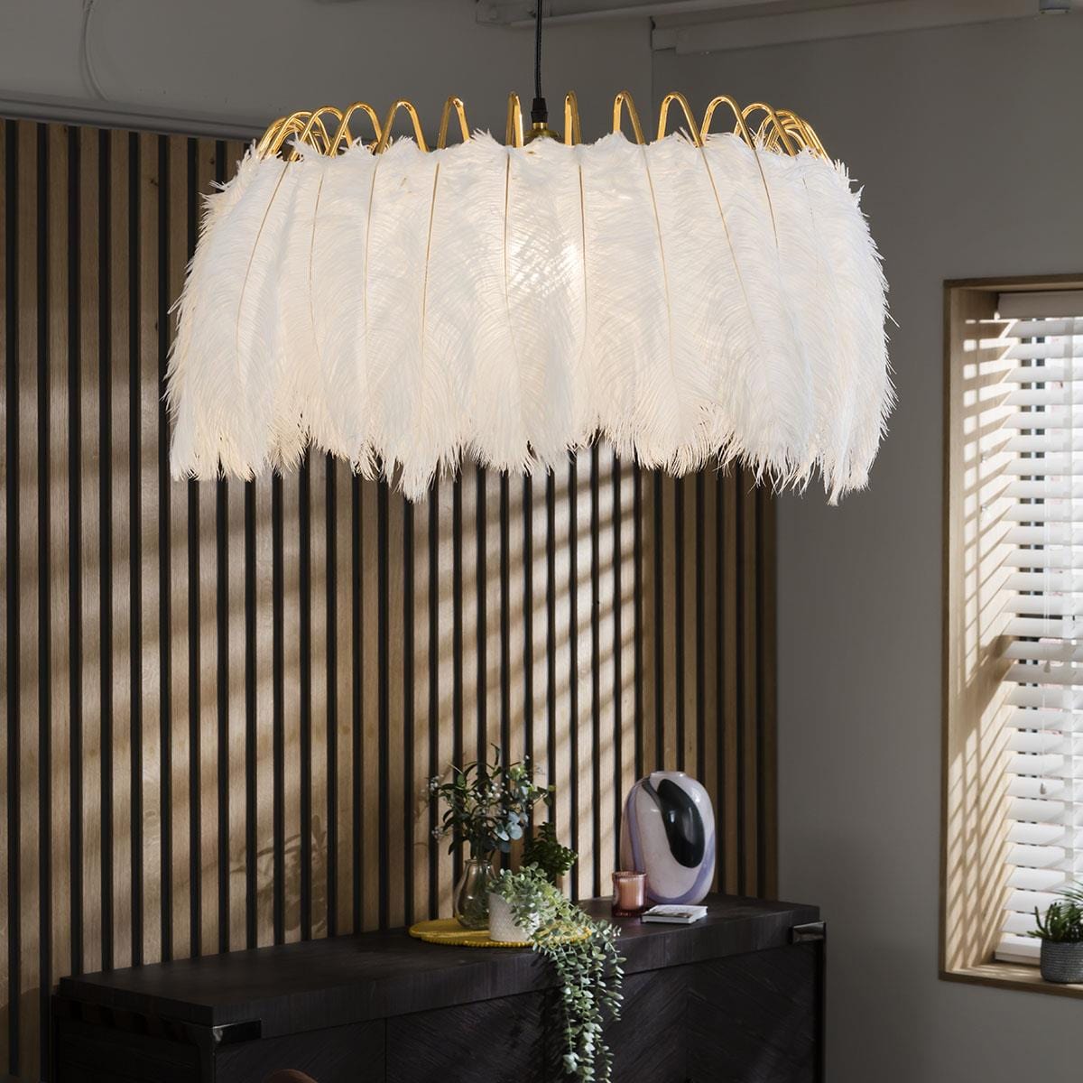 White Feather Chandelier Ceiling Light Pendant Fitting - Modern Ring Shade 60cm