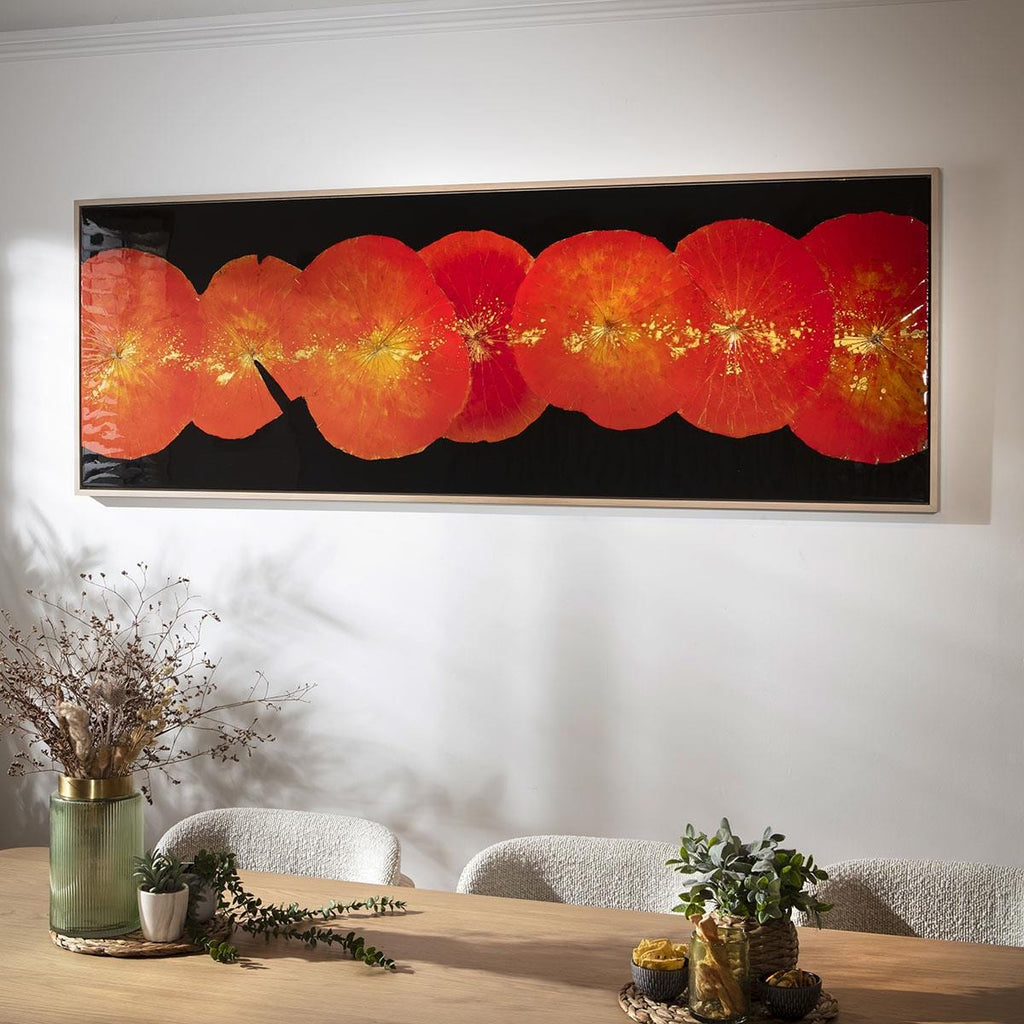 Wide Lotus Framed Wall Artwork Black & Red 200x70cm