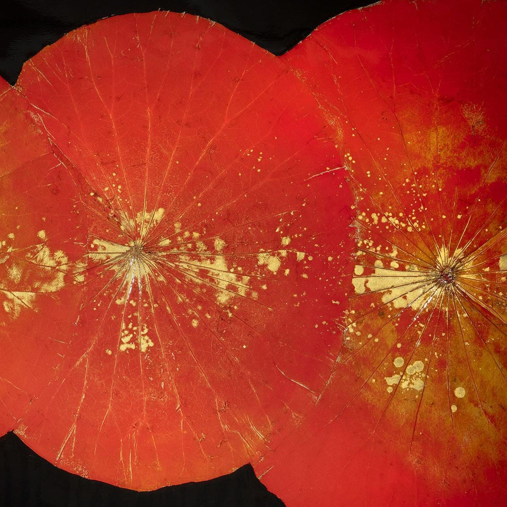 Wide Lotus Framed Wall Artwork Black & Red 200x70cm