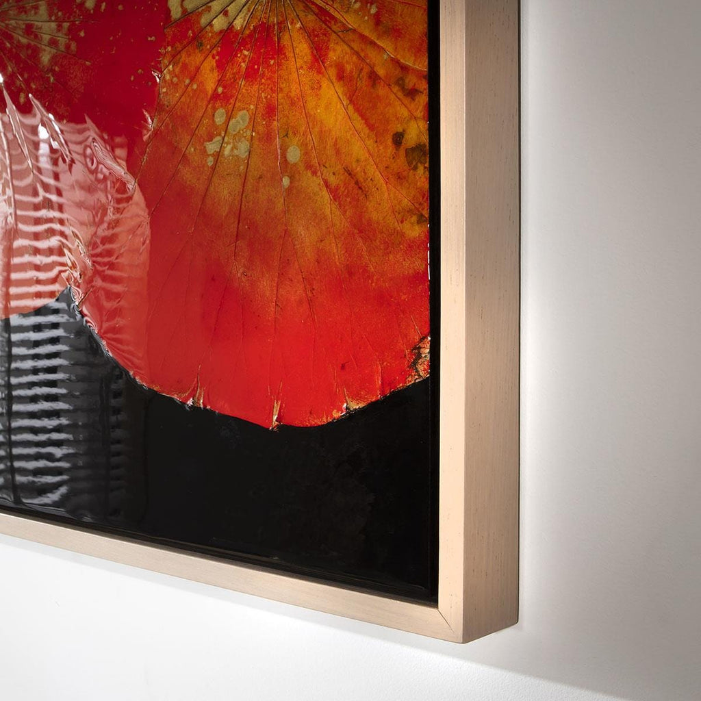 Wide Lotus Framed Wall Artwork Black & Red 200x70cm